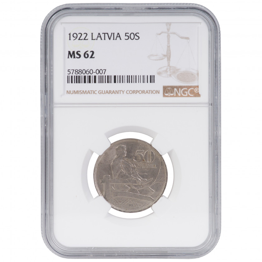 Coin in NGC slab "50 santimu 1922, Latvia, MS 62"