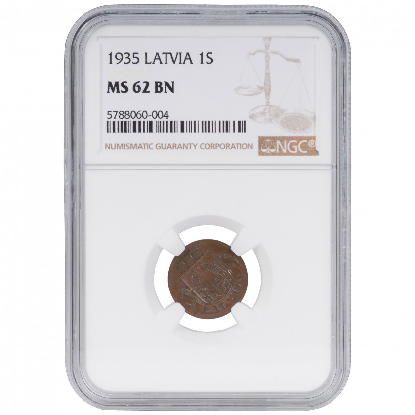 Coin in NGC slab "1 santims 1935, Latvia, MS 62 BN"