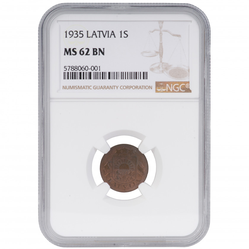 Coin in NGC slab "1 santims 1935, Latvia, MS 62 BN (MINT ERROR)"