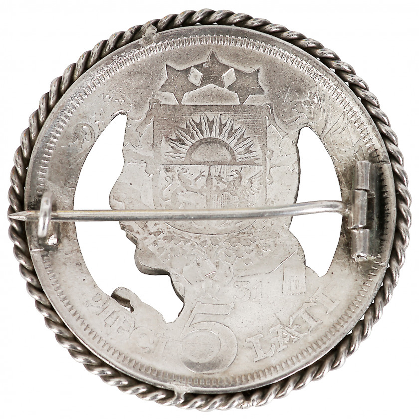 Silver brooch from coin "Milda 5 Lats, 1931"