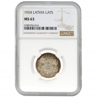 Coin in NGC slab "1 Lats 1924, Latvia, MS 63"