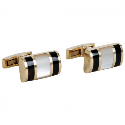 Gold cufflinks with mother-of-pearl and agate