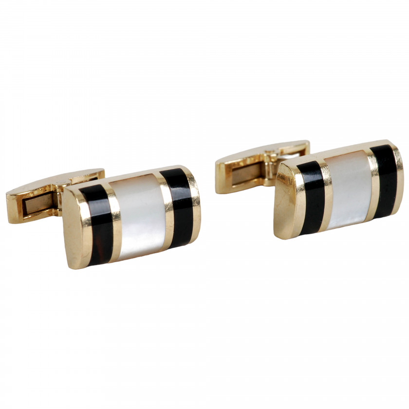 Gold cufflinks with mother-of-pearl and agate