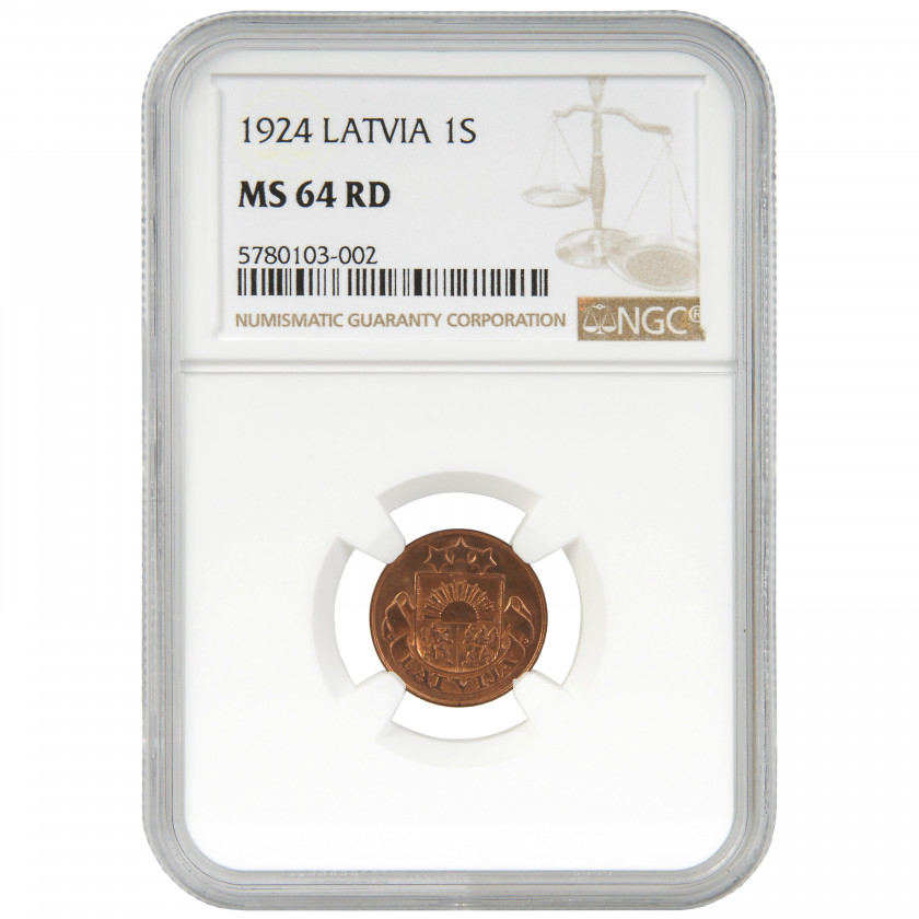 Coin in NGC slab "1 santims 1924, Latvia, MS 64 RD"