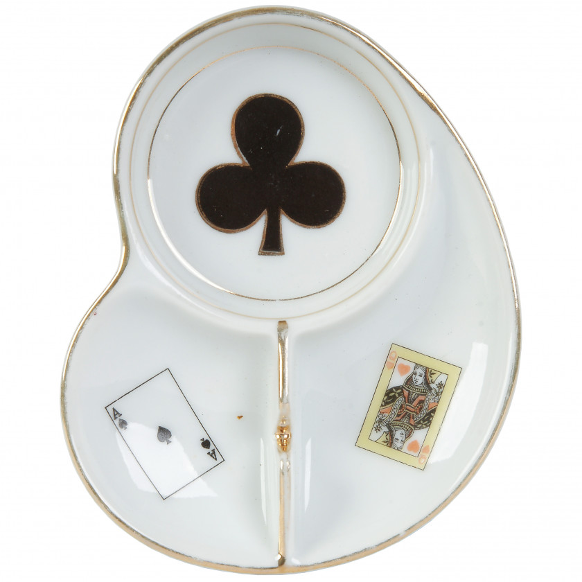 Set of four porcelain poker coaster ashtrays