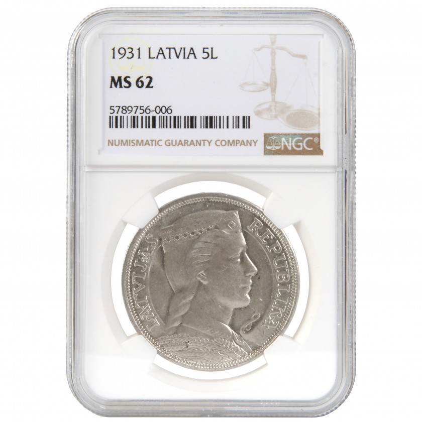 Coin in NGC slab "5 Lati 1931, Latvia, MS 62"