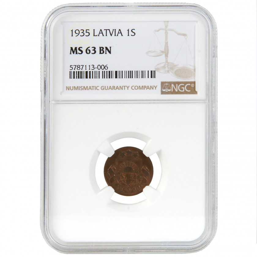 Coin in NGC slab "1 santims 1935, Latvia, MS 63 BN"