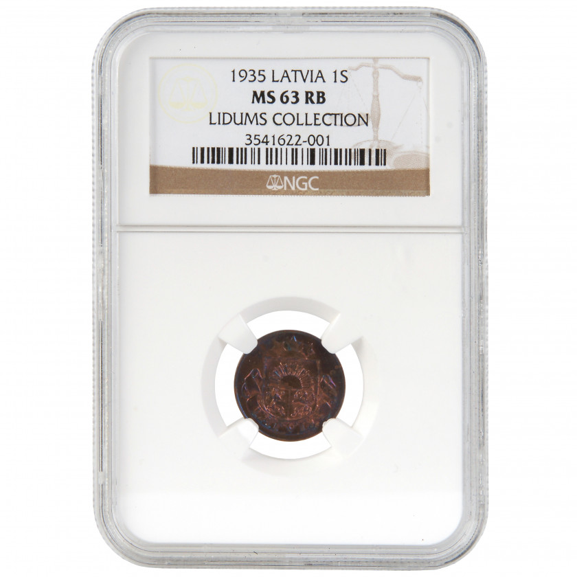 Monēta NGC slaba "1 santims 1935. gadā, Latvija, MS 63 RB"