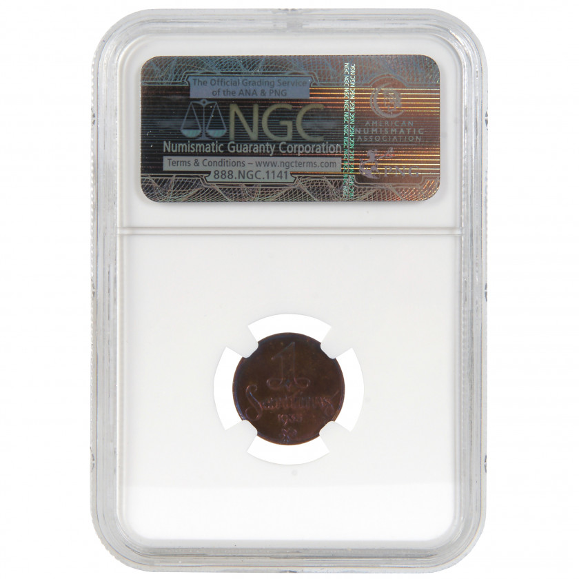 Монета в слабе NGC "1 сантим 1935 года, Латвия, MS 63 RB"