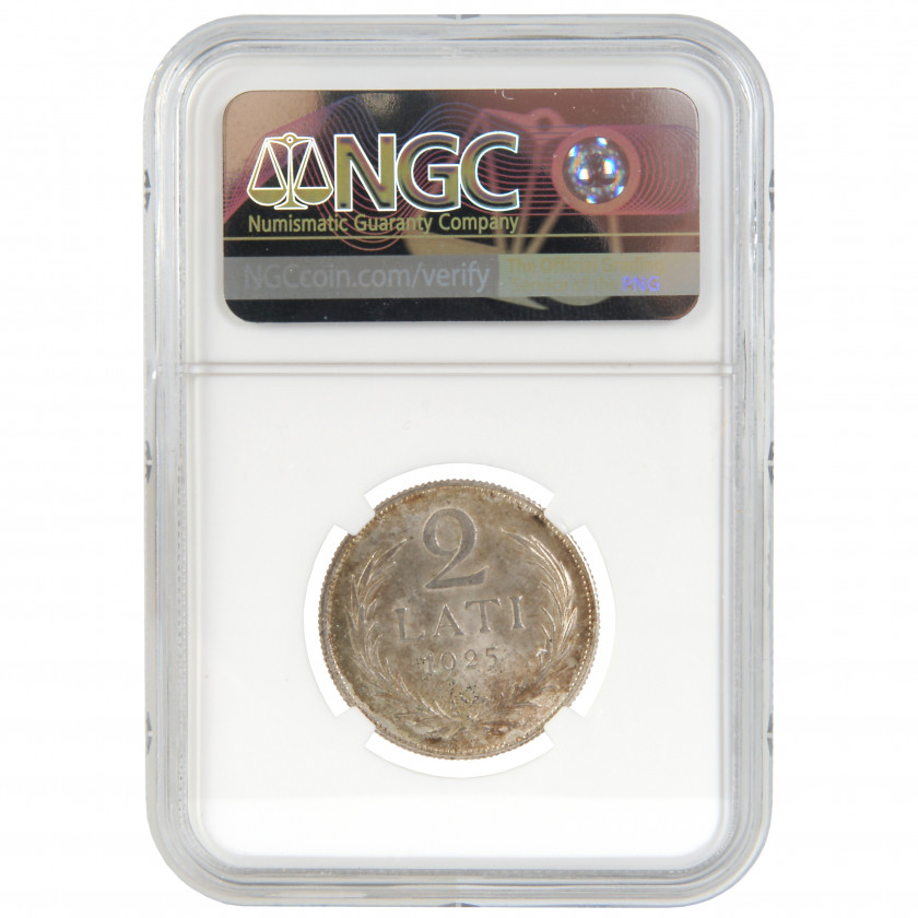 Монета в слабе NGC "2 Лата 1925 года, Латвия, MS 64"