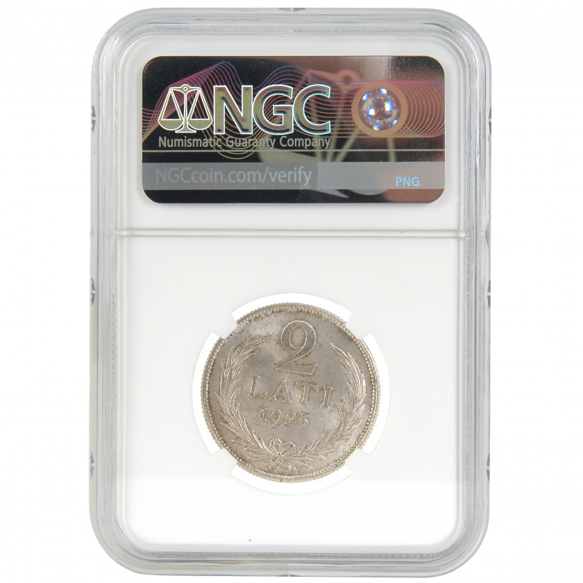 Монета в слабе NGC "2 Лата 1925 года, Латвия, MS 64+"