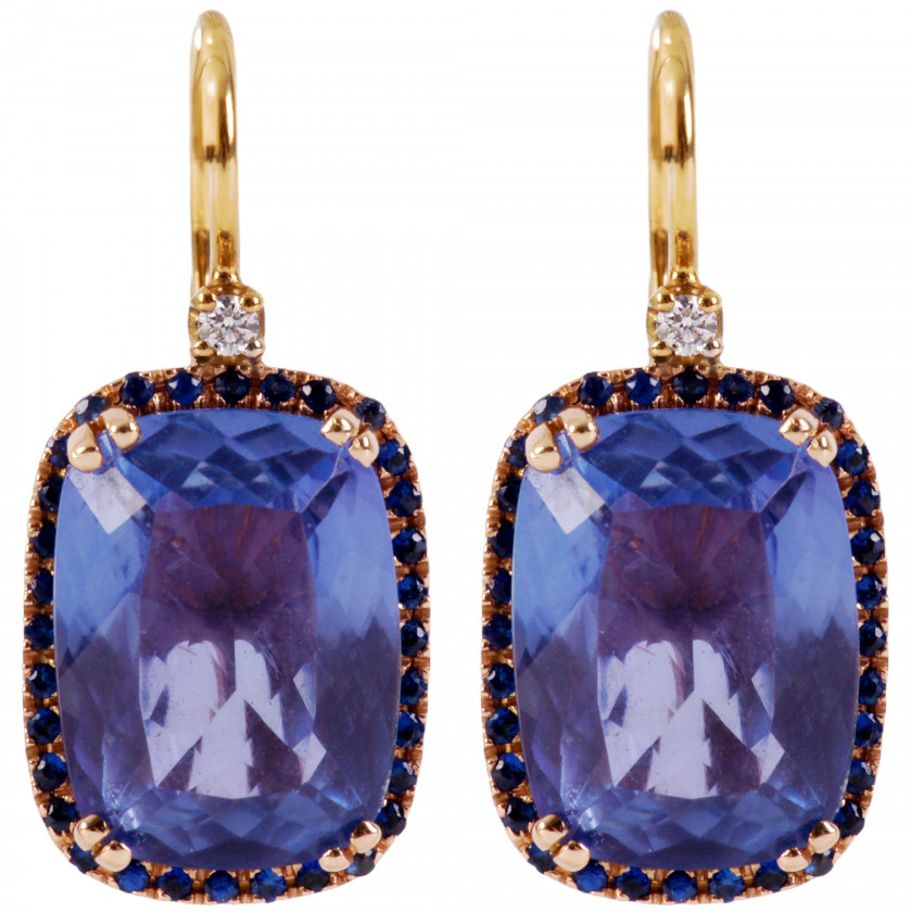 Gold earrings with sapphires and diamonds