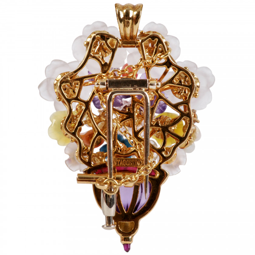 Gold brooch-pendant with precious stones