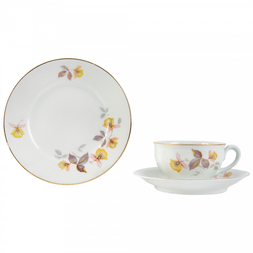 Porcelain tea cup with two saucers