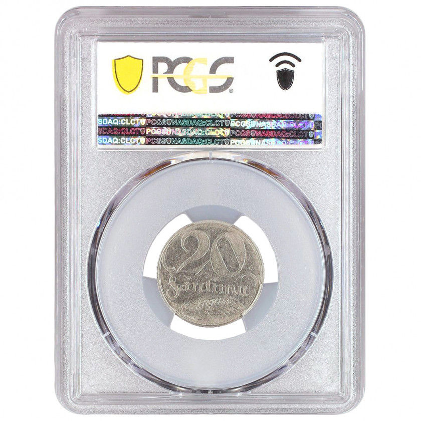 Coin in PCGS slab "20 santimu 1922, Latvia, AU 58"