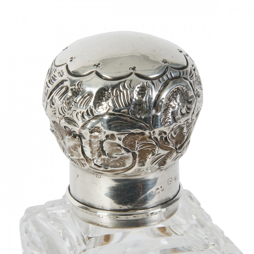 Crystal perfume bottle with silver