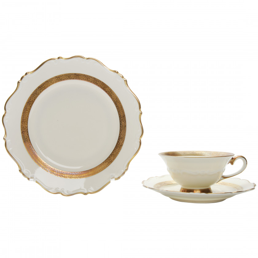 Porcelain tea cup with two saucers