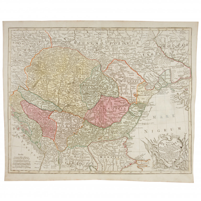 Map of Hungary "Tabula Hungaria et regionum, quae praeterea ab ea dependent, delineata juxta magnum numerum anotationum et mappas manuscriptas vel impressas"