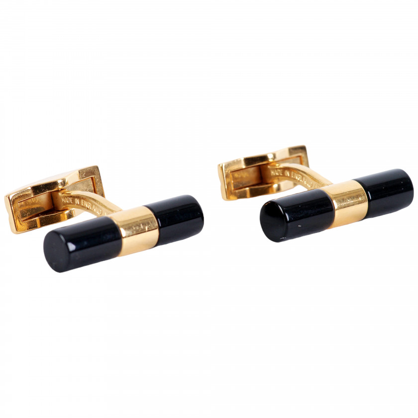 Gilded cufflinks with black onyx "S.T. DuPont Paris"