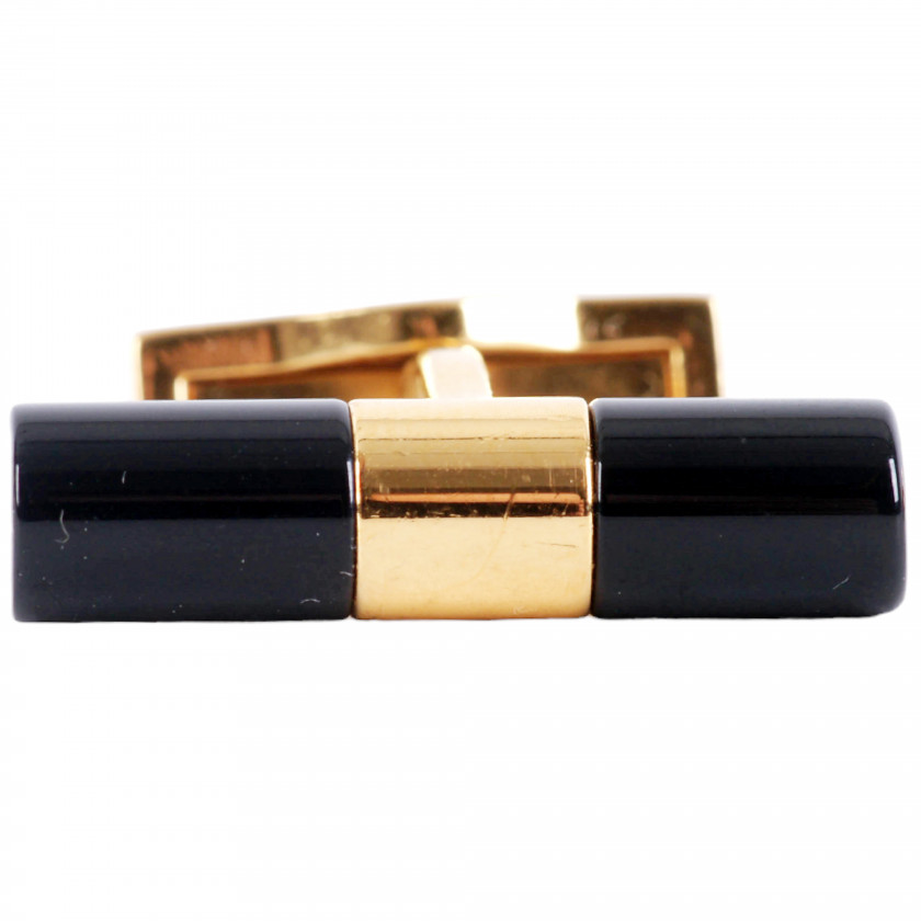 Gilded cufflinks with black onyx "S.T. DuPont Paris"