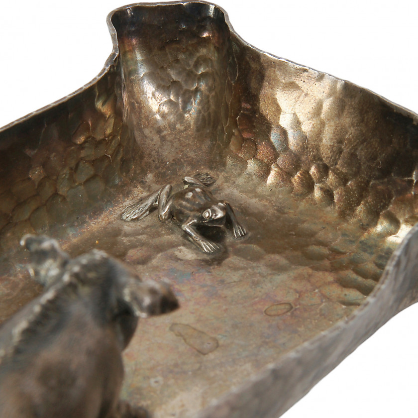 Silver composition with boar and frog