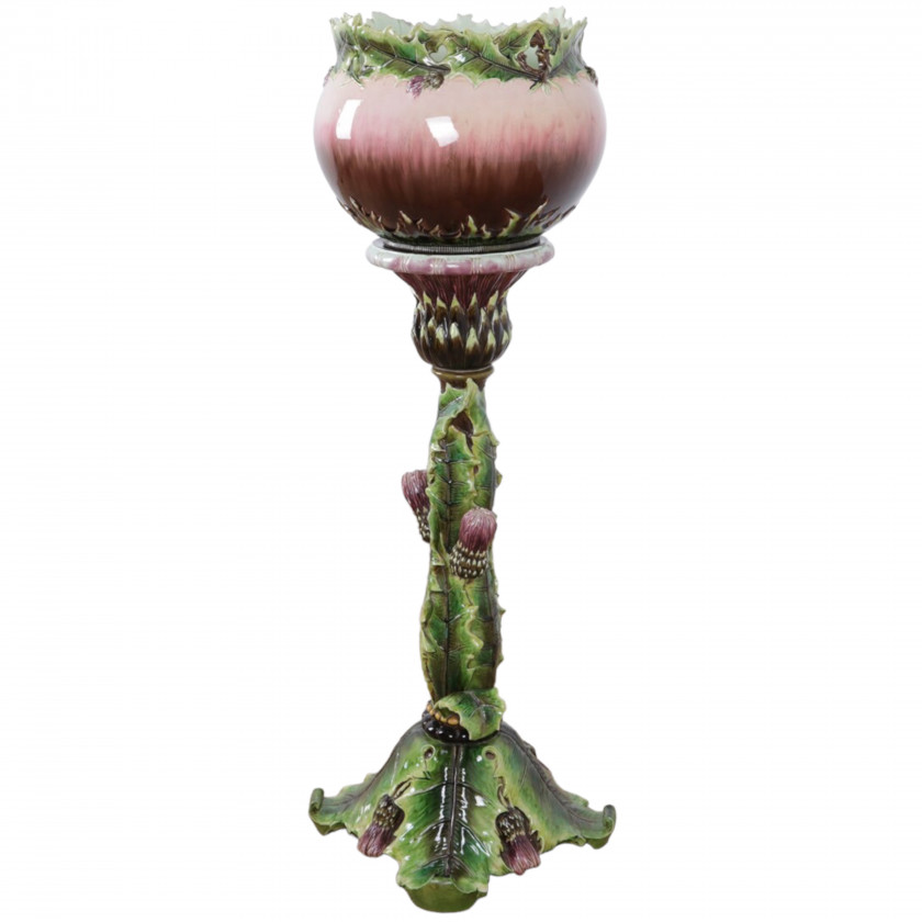 Ceramic cachepot on pedestal base in Art Nouveau style