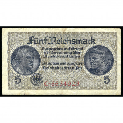 5 Reichsmark, Nazi German Occupied Territorie...