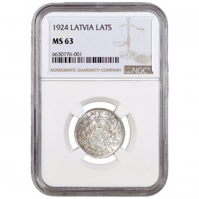 Coin in NGC slab "1 Lats 1924, Latvia, MS 63"