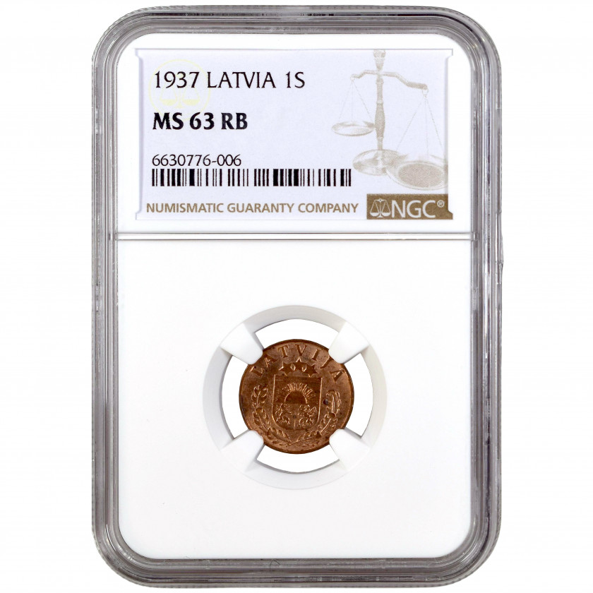Coin in NGC slab "1 santims 1937, Latvia, MS 63 RB"