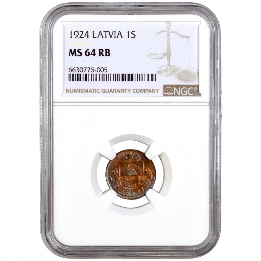 Coin in NGC slab "1 santims 1924, Latvia, MS 64 RB"