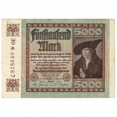 5000 marku, Vācija, 1922 (XF)