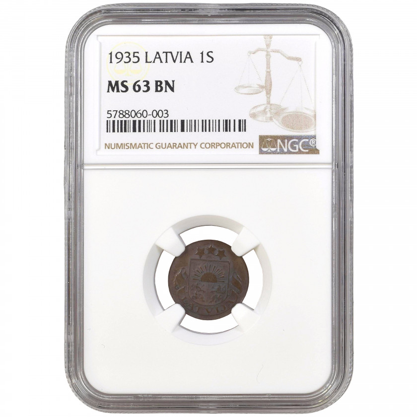 Monēta NGC slaba "1 santims 1935. gadā, Latvija, MS 63 BN"
