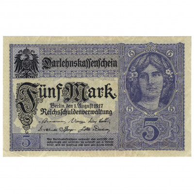 5 Markas, Vācija, 1917, 7 ciparu sērijas # (V...