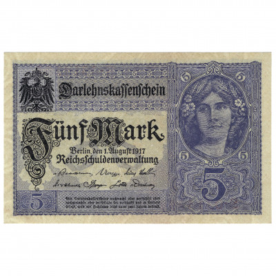 5 Markas, Vācija, 1917, 7 ciparu sērijas # (U...