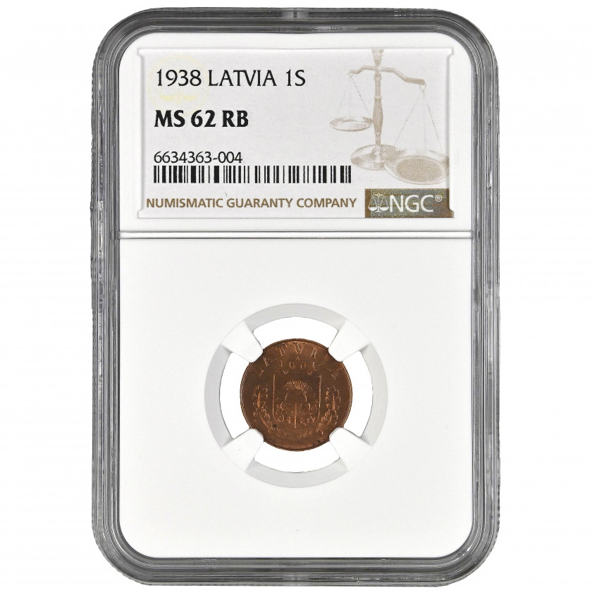 Coin in NGC slab "1 santims 1938, Latvia, MS 62 RB"