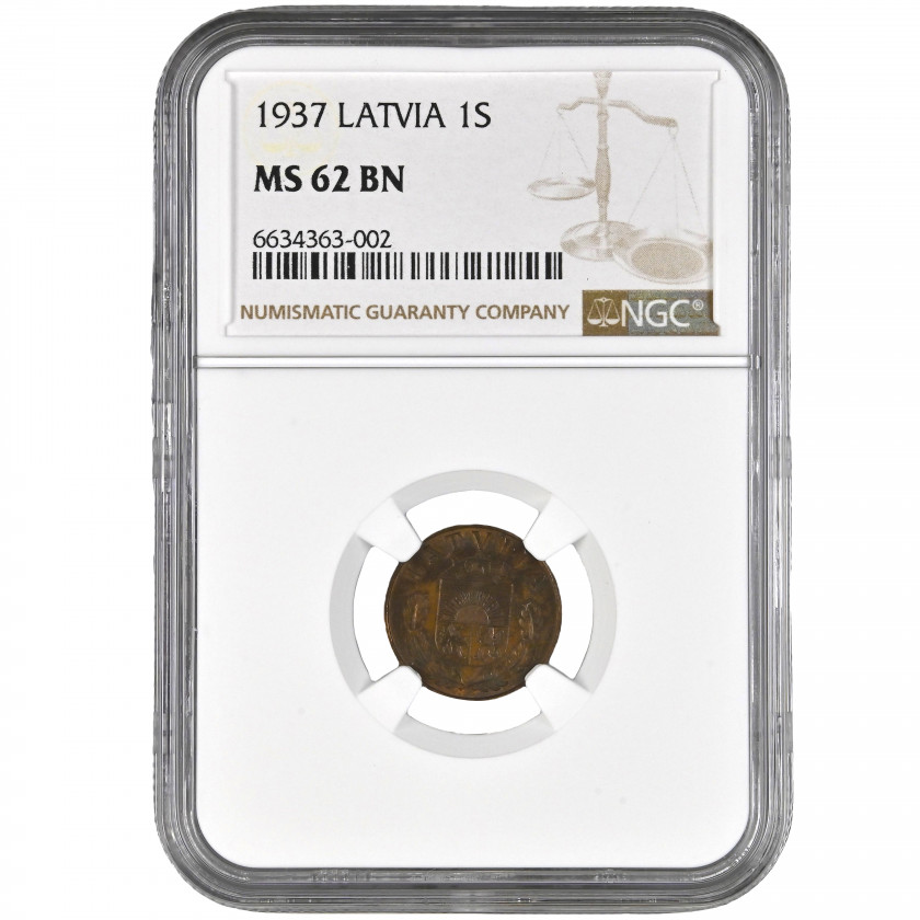 Coin in NGC slab "1 santims 1937, Latvia, MS 62 BN"