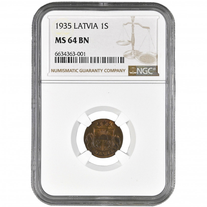 Coin in NGC slab "1 santims 1935, Latvia, MS 64 BN"