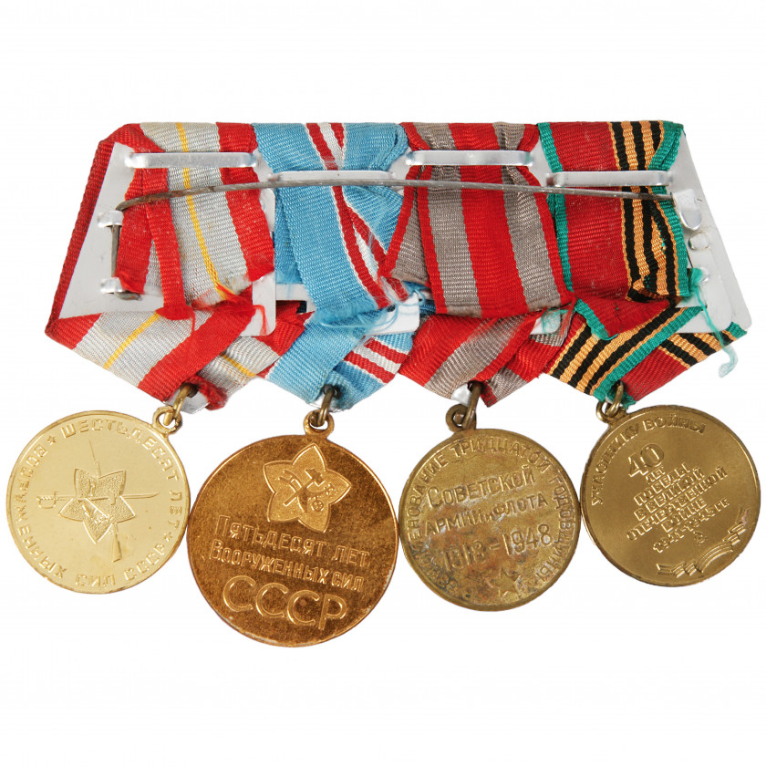 Set of awards "40th anniversary of the victory in The Great Patriotic War", "30 year anniversary of the soviet army and navy", "50 years of the Armed Forces of the USSR", "60 years of the Armed Forces of the USSR"