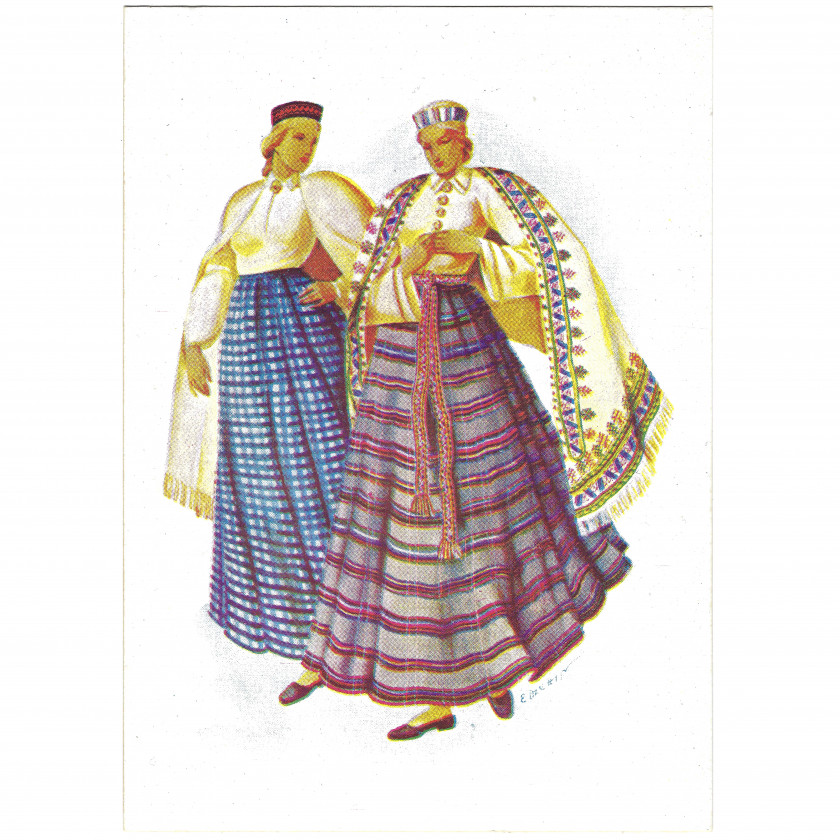 Postcard "Regional costumes - Middle of Vidzeme - Cēsis, Piebalga"
