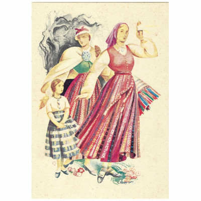 Postcard "Regional costumes - Zemgale"