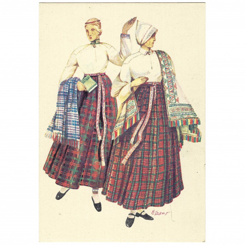 Postcard "Regional costumes - Krustpils"