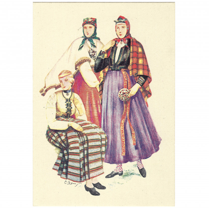 Postcard "Regional costumes - Kuldīga - Ventspils - Alsunga"