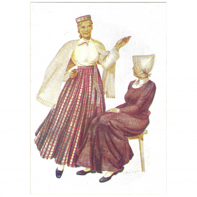 Postcard "Regional costumes - Smiltene, Aluksne"