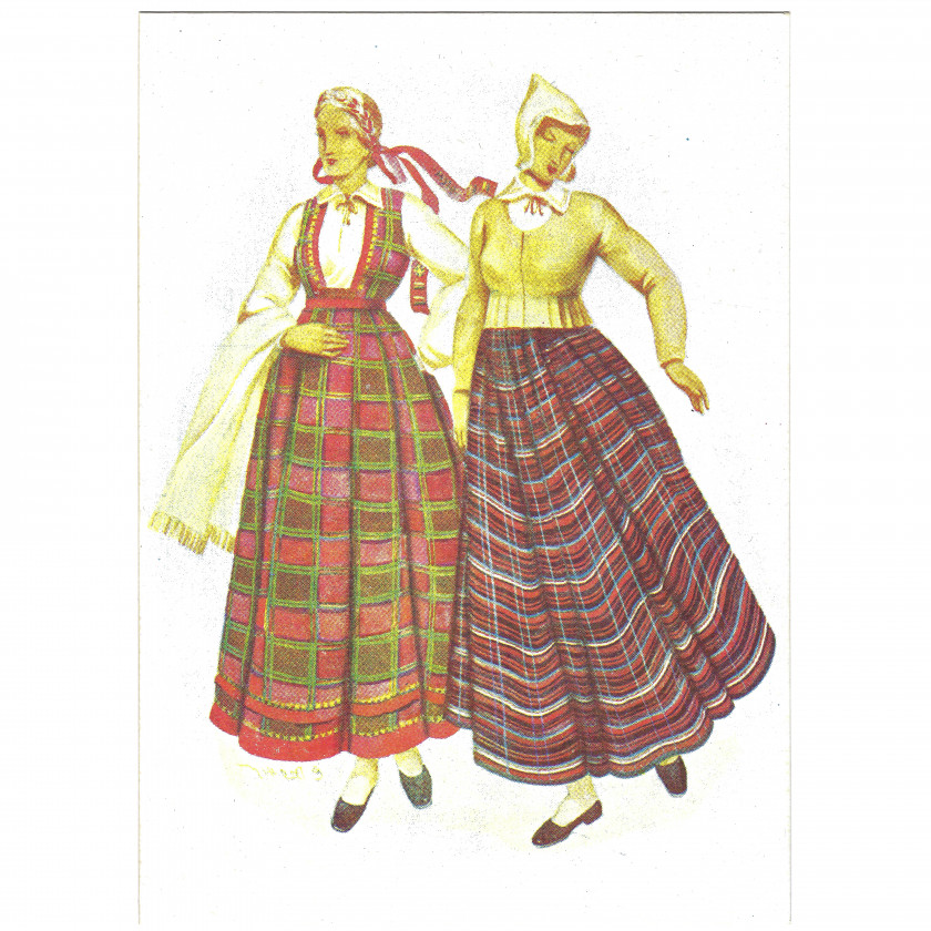 Postcard "Regional costumes - Valmiera, Limbaži, Rūjiena"