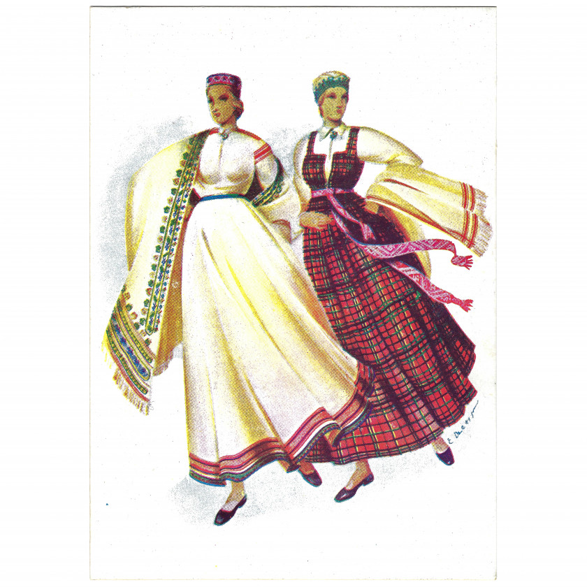 Postcard "Regional costumes - Abrene, Lielvārde"