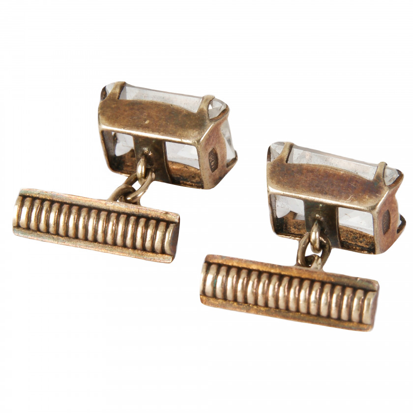 Silver cufflinks with rock crystal