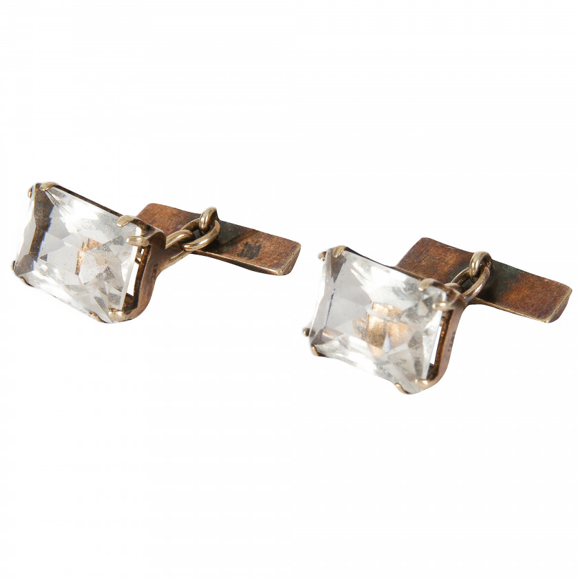 Silver cufflinks with rock crystal