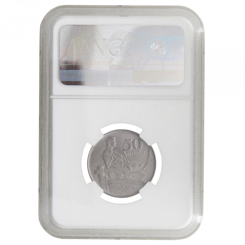 Монета в слабе NGC "50 сантим 1922 года, Латвия, MS 63"