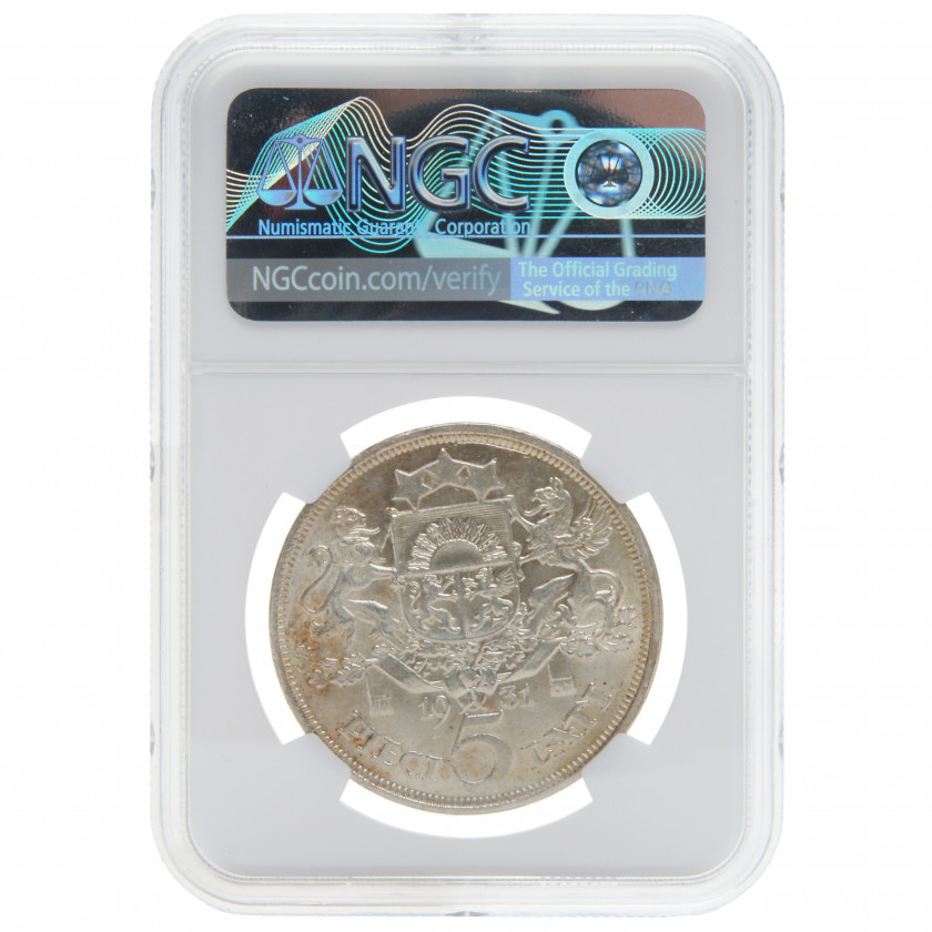 Coin in NGC slab "5 Lati 1931, Latvia, MS 62"
