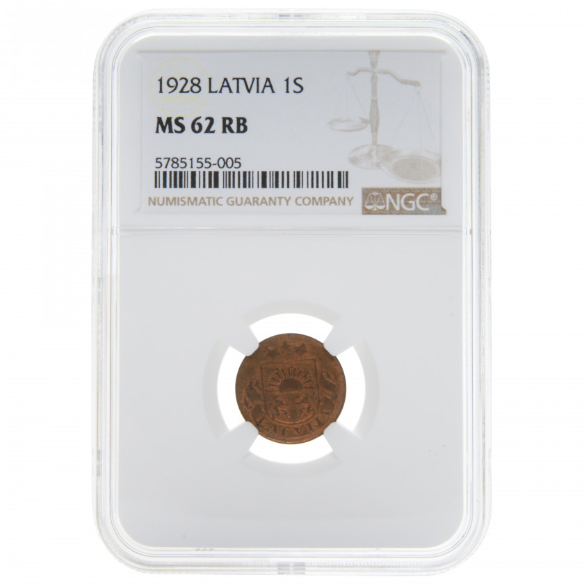 Coin in NGC slab "1 santims 1928, Latvia, MS 62 RB"